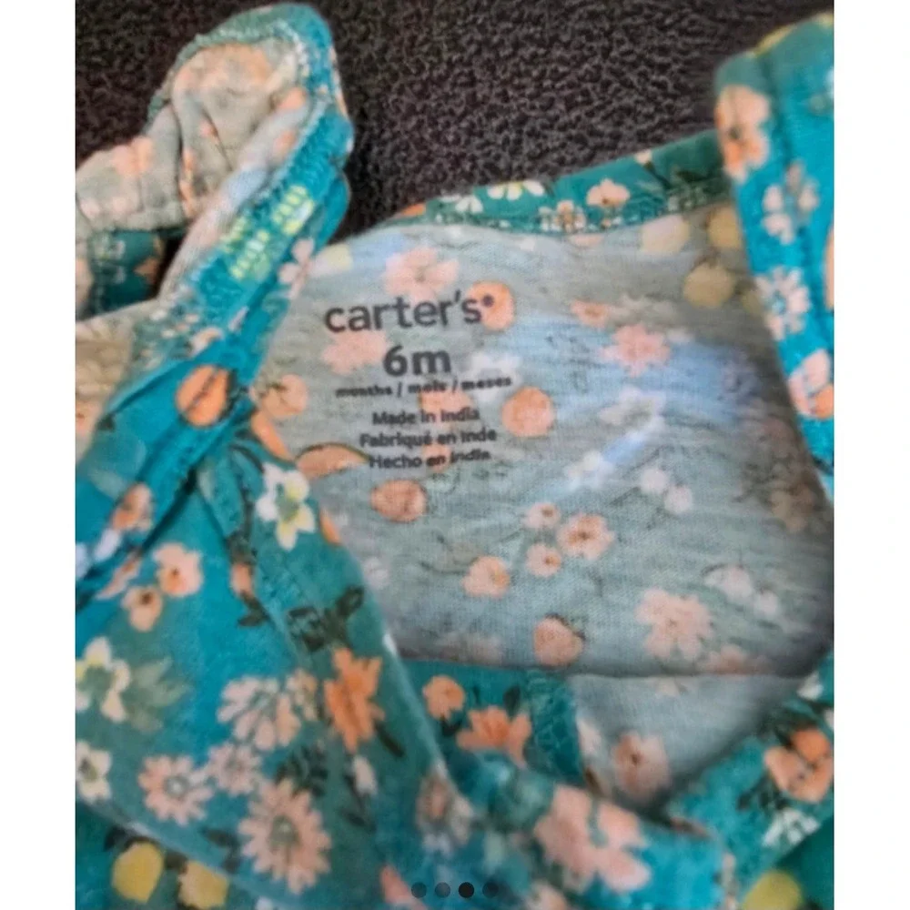 Carters Baby Girl Teal Floral Strawberry Snap Front Romper 6 Months‎ Sleeveless